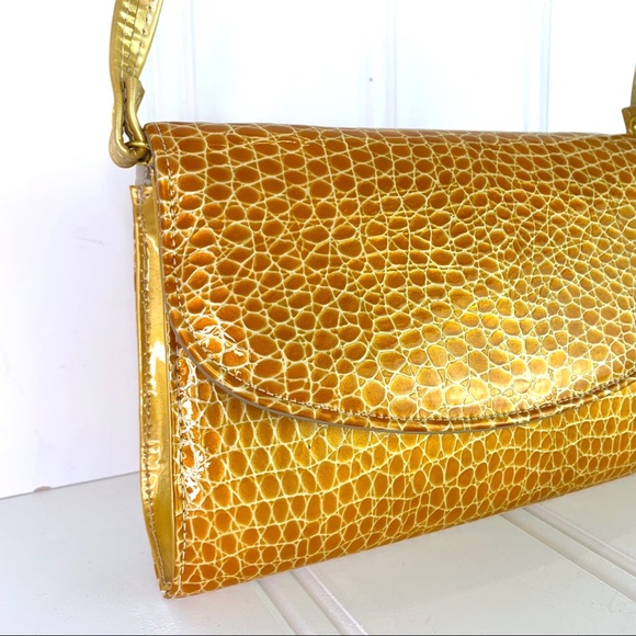 F.X LASALLE CROC YELLOW CROSSBODY CLUTCH SMALL BAG ANIMAL PRINT SHOULDER BAG - Picture 6 of 17